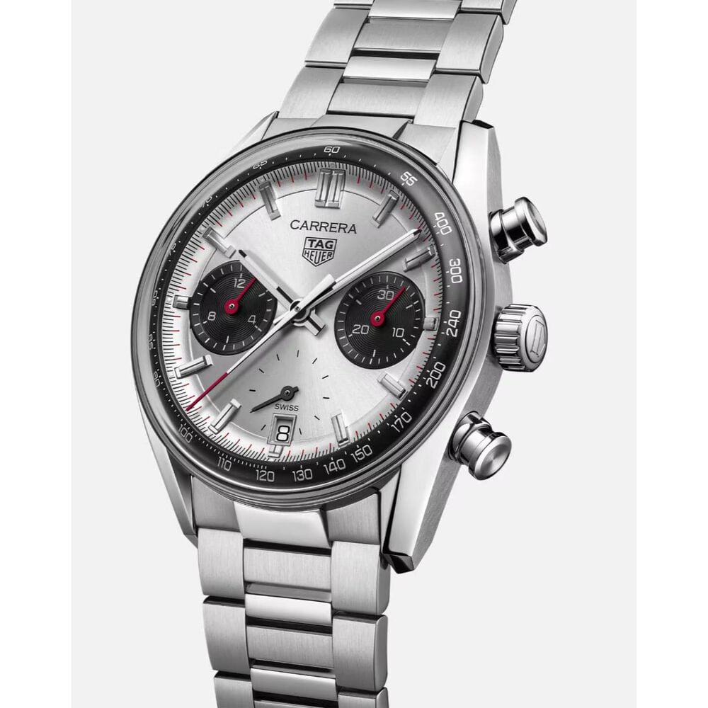 TAG Heuer Carrera Chronograph 39mm Silver Dial Steel Bracelet Watch image number 1