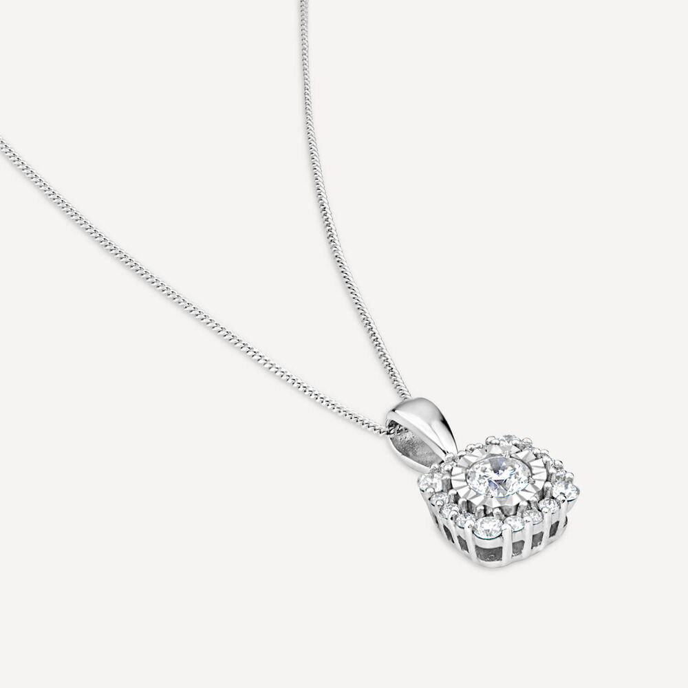 9ct White Gold 0.26ct Square Illusion Diamond Halo Pendant image number 3