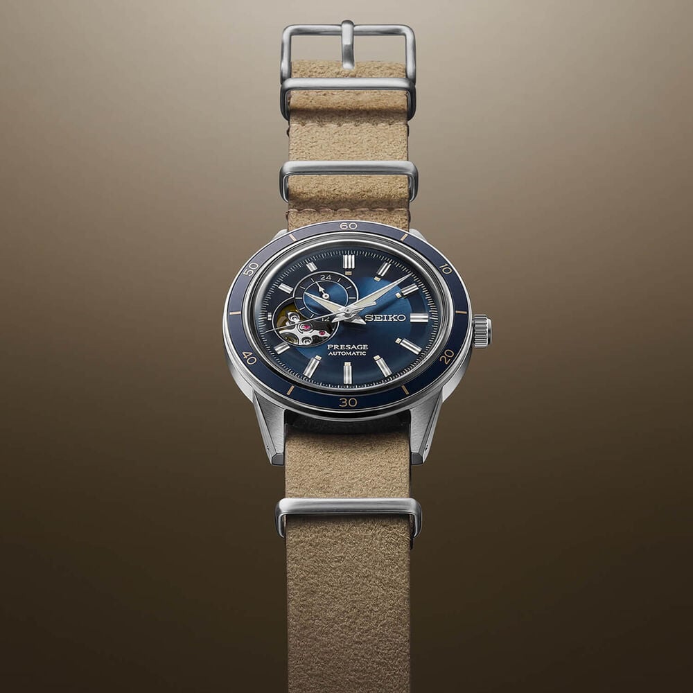 Seiko Presage Style 60's 40.8mm Blue Dial Brown Strap Watch