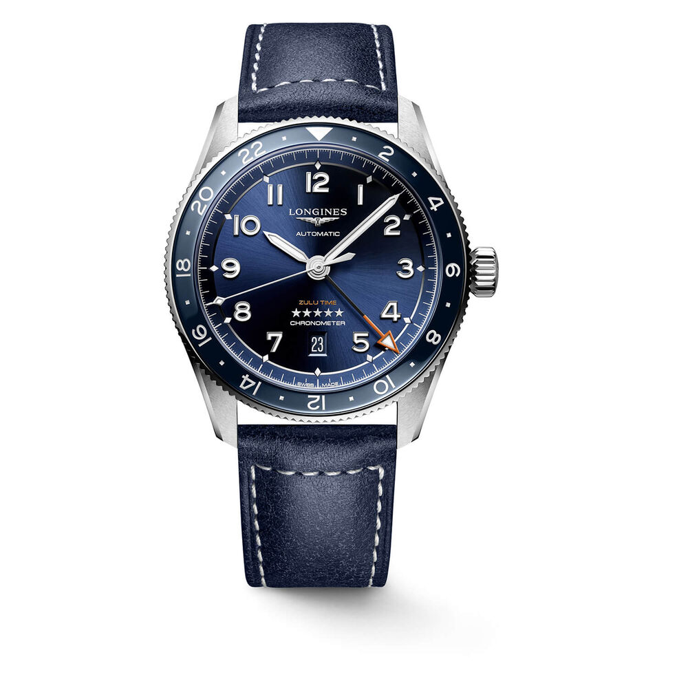 Longines Avigation Spirit Zulu 42mm Automatic Blue Dial Blue Bezel Steel Case Blue Leather Strap Watch