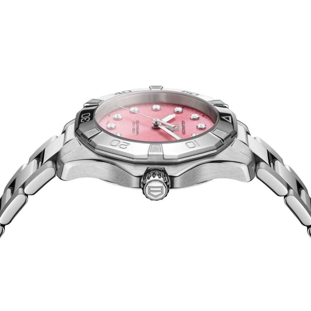 TAG Heuer Aquaracer Professional 200 Solargraph 34mm Pink Dial Diamond Dot Steel Bracelet Watch image number 3