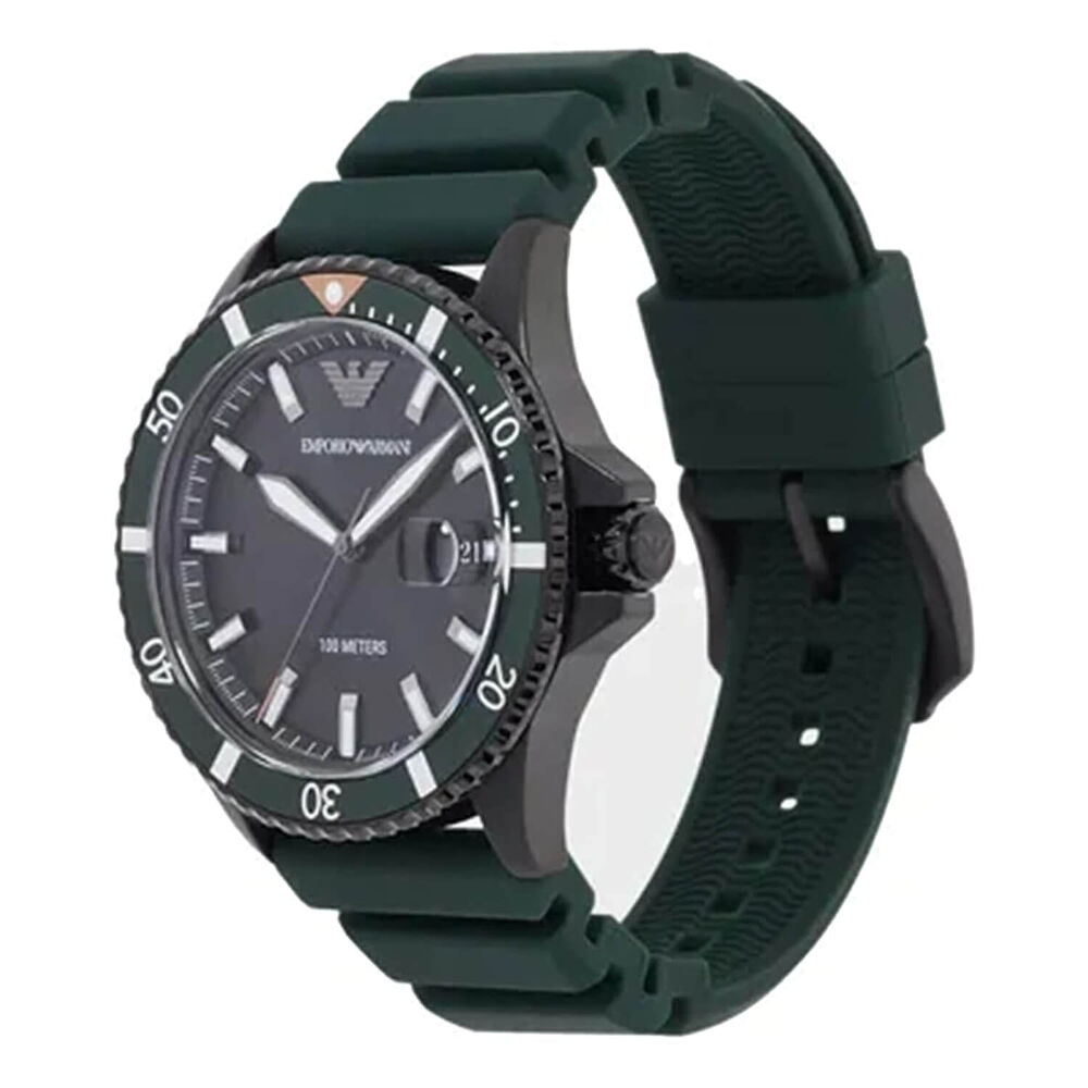 Armani Diver 42mm Black Dial Green Rubber Strap Watch image number 1