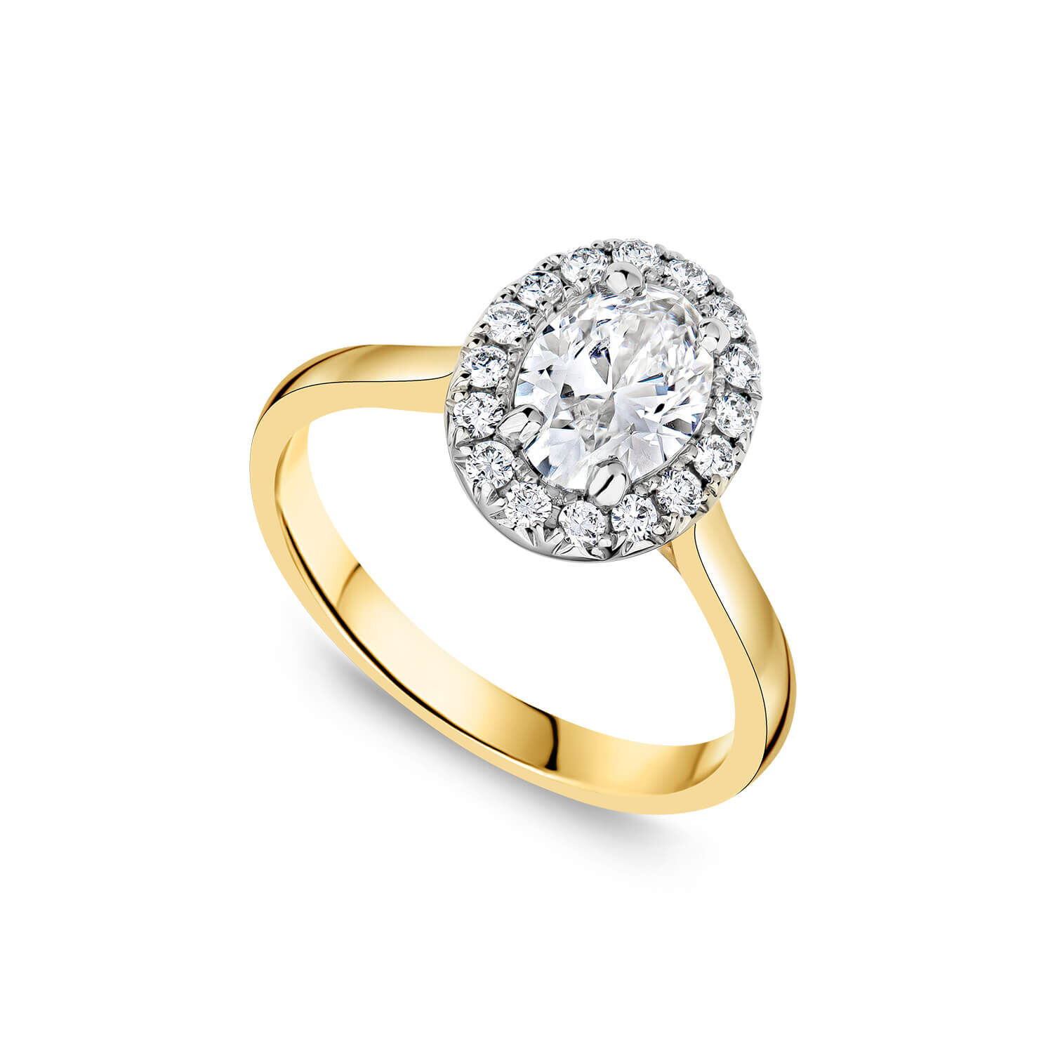 Born 18ct Yellow Gold 1.20ct Oval Halo Diamond Ring at Fraser Hart