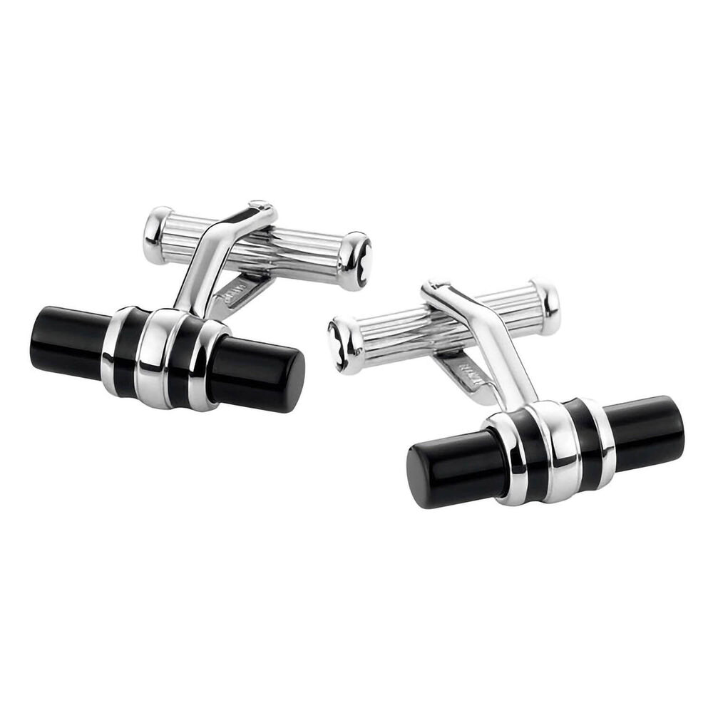 Montblanc MeisterstÃ¼ck stainless steel and onyx barrel cufflinks