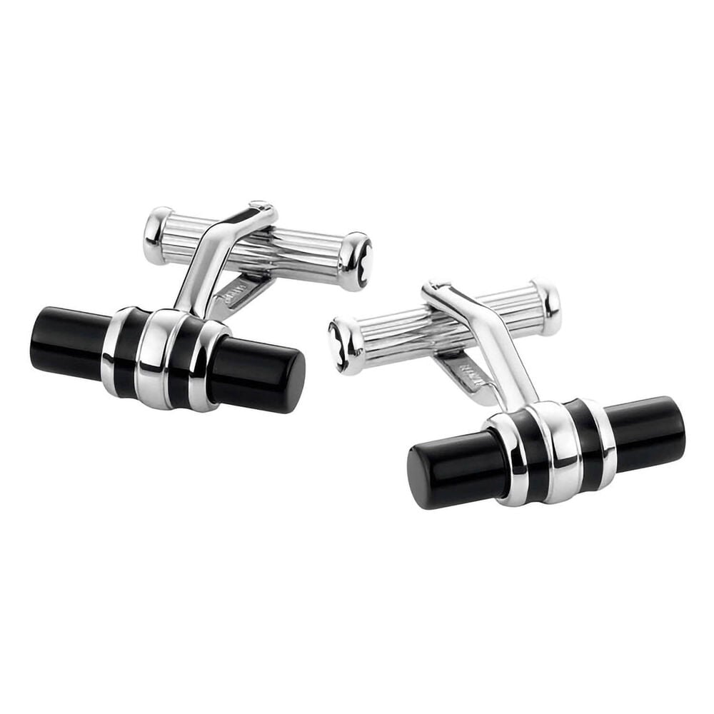 Montblanc MeisterstÃ¼ck stainless steel and onyx barrel cufflinks image number 0