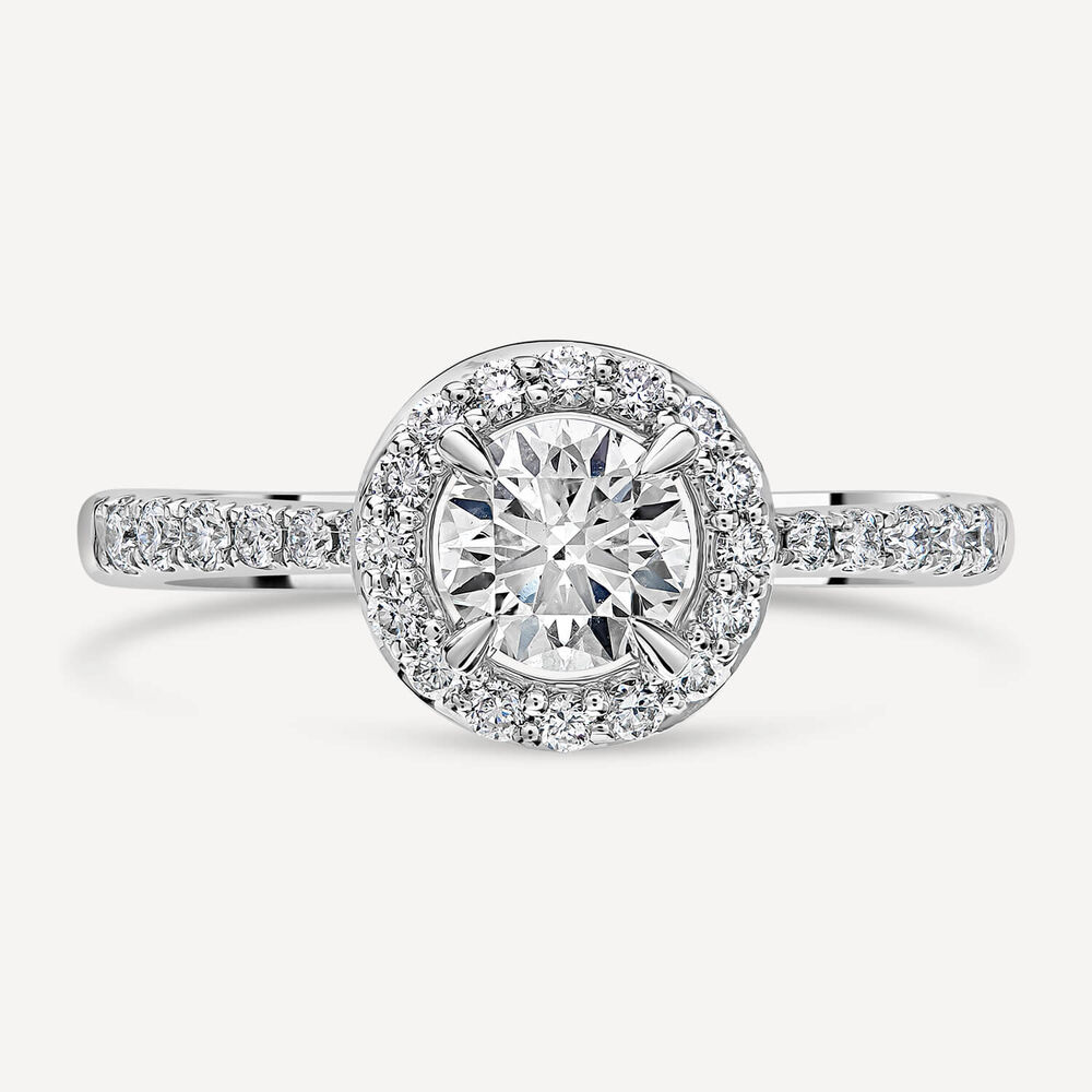 Platinum 0.50ct Round Diamond Halo & Shoulders Ring