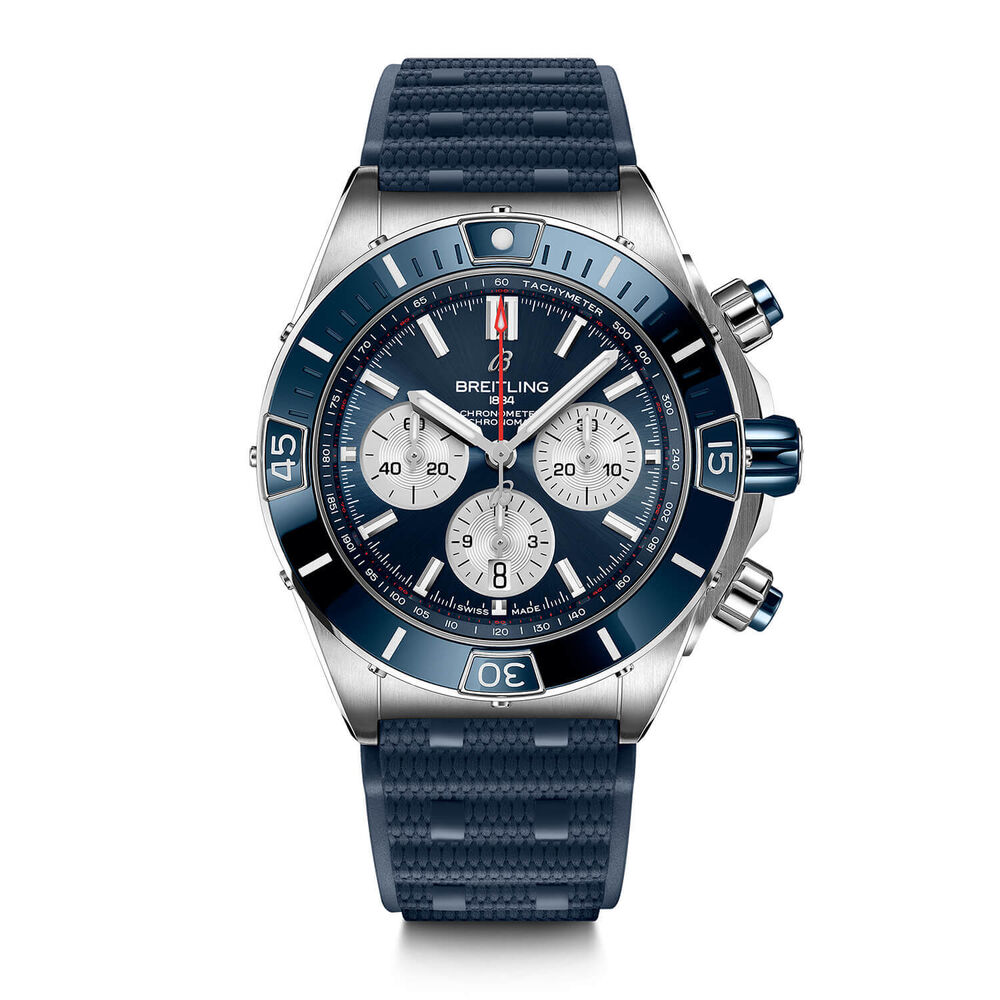 Breitling Super Chronomat 44mm Blue Silver Subdials Ceramic Bezel Watch image number 0