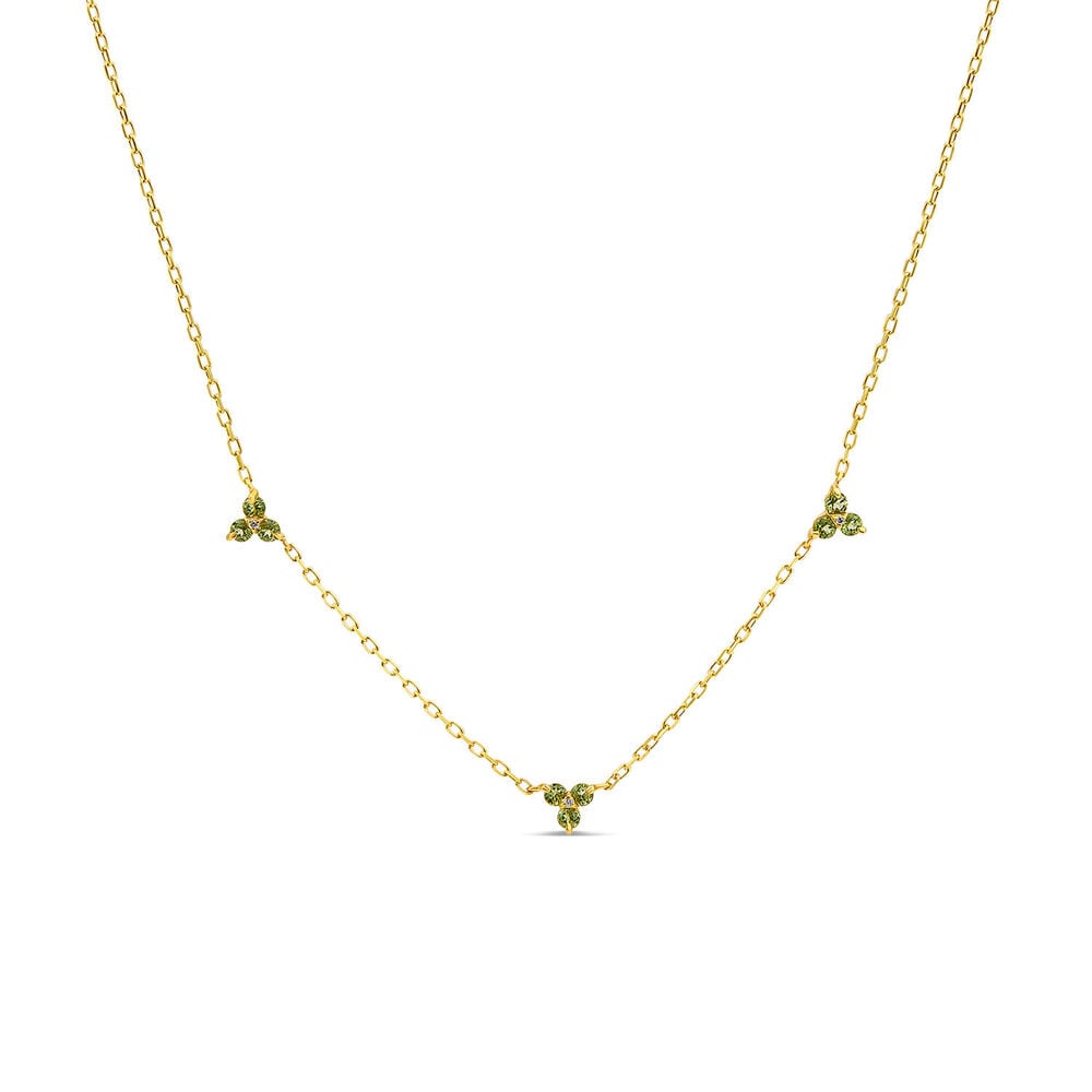 9ct Yellow Gold Peridot Trefoil Diamond Centre Necklet
