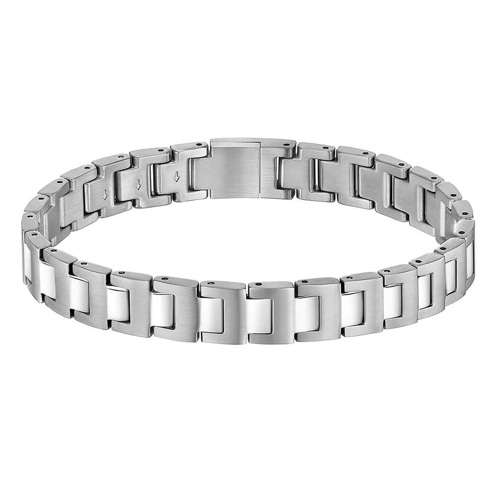 BOSS Candor Silver Tone Link Logo Closure Steel Bracelet image number 2