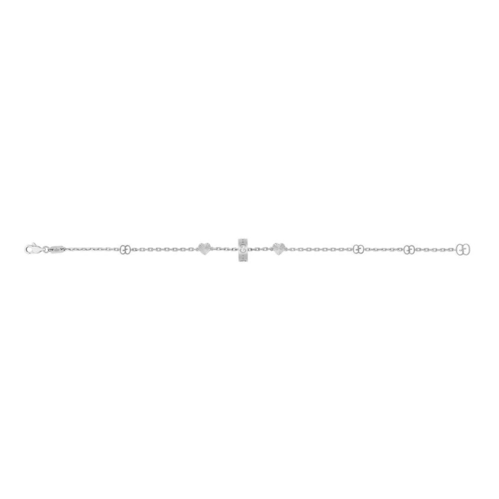 Gucci Icon White Gold Heart  Bracelet  (Size M, 6.7")