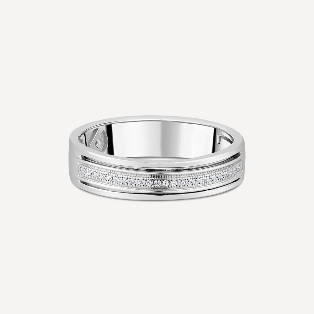 9ct White Gold Orchid Setting 0.06 Carat Beaded 6MM Diamond Centre Wedding Ring image number 2