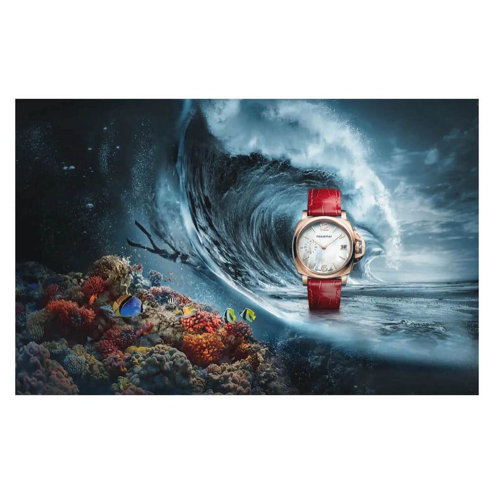 Panerai Luminor Due 38mm Goldtech™ Madreperla Pearlised Dial Red Strap Watch image number 3