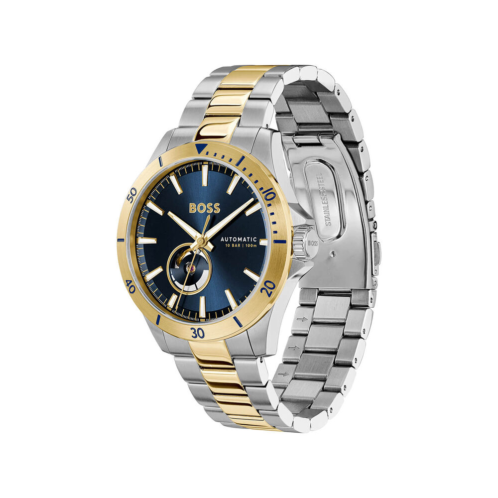 BOSS Troper Automatic 42mm Blue Open Heart Dial Two-Tone Steel Bracelet Watch image number 2