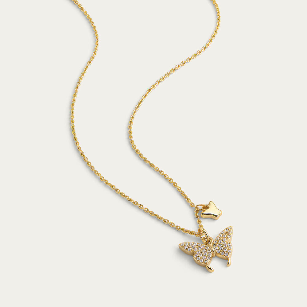 Yellow Gold Plated Sterling Silver Cubic Zirconia Butterfly Charm Pendant