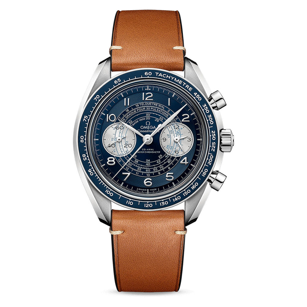 OMEGA Speedmaster Chronoscope 43mm Blue Dial Tan Strap Watch image number 0