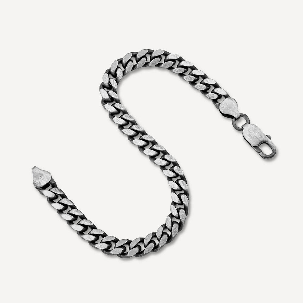 Sterling Silver Oxidised Curved Link Bracelet image number 3