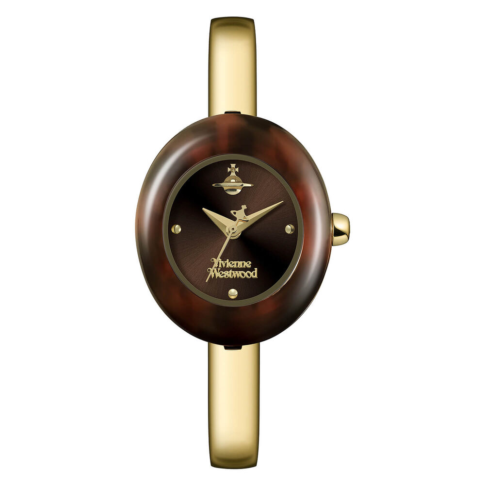 Vivienne Westwood Audley 24mm Brown Dial Tortoiseshell Case Gold Tone Steel Bracelet Watch