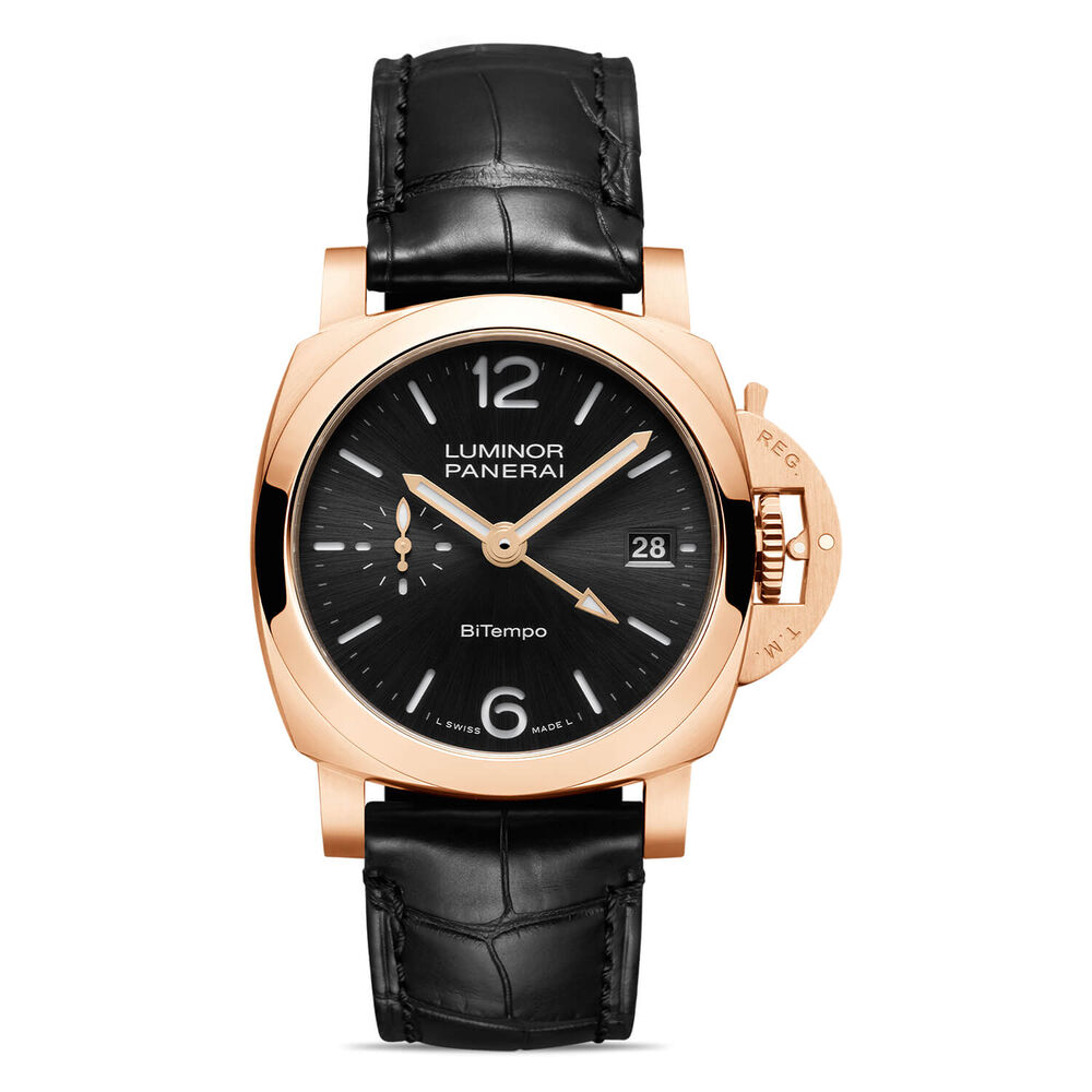 Panerai Luminor Quaranta BiTempo Goldtech&trade; 40mm Black Dial Leather Strap Watch image number 0