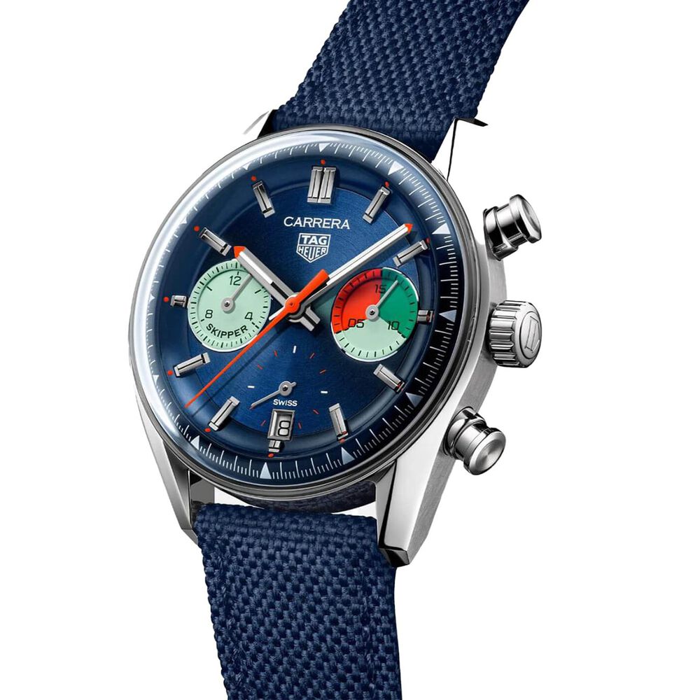 TAG Heuer Carrera Chronograph Skipper 39mm Blue Dial Steel Case Fabric Strap Watch image number 1