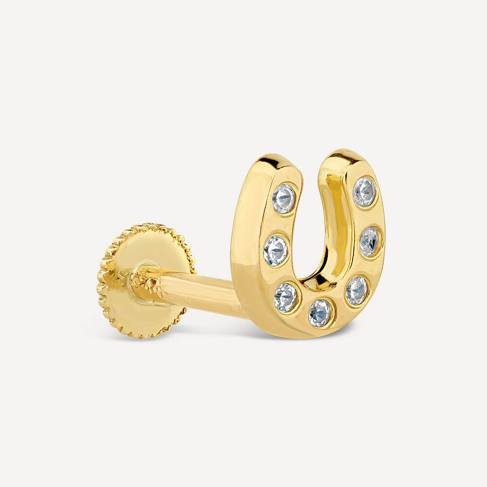 9ct Yellow Gold Cubic Zirconia Horseshoe Single Stud Earring image number 1