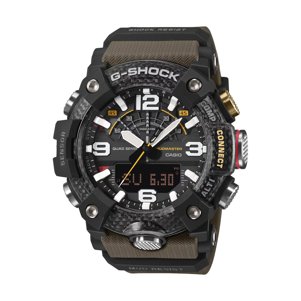 G-SHOCK Master of G Mudmaster 55.4mm Carbon Fibre Bezel & Olive Green Resin Strap Watch