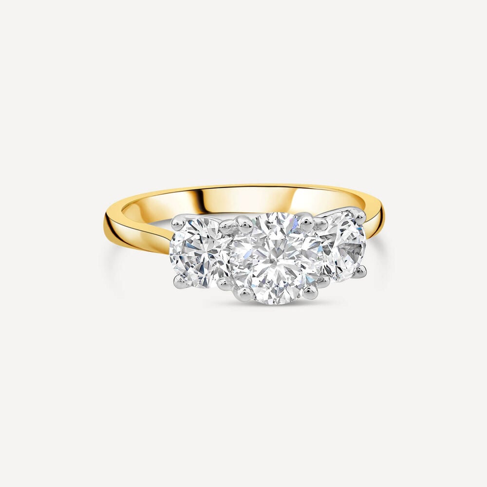 Born 18ct Yellow Gold 2ct 3 Stone Round Brilliant Diamond Ring image number 2