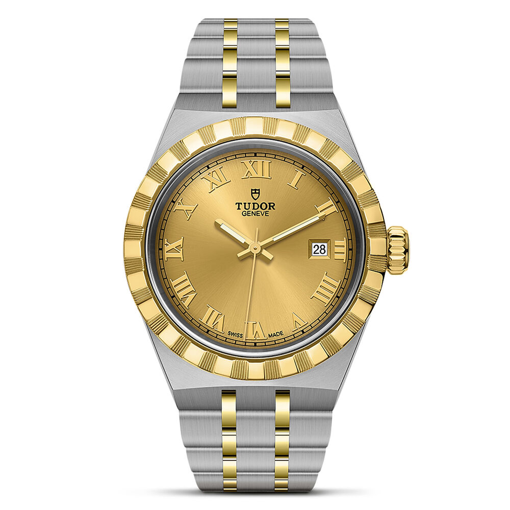 TUDOR Royal 28mm Gold Dial Roman Numerals Two Tone Steel Bracelet Watch