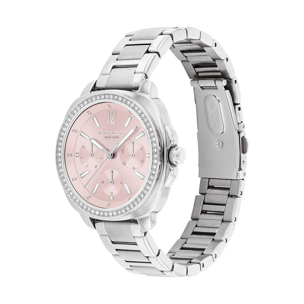 Coach Kitt 34mm Pink Dial Crystal Bezel Stainless Steel Bracelet Watch