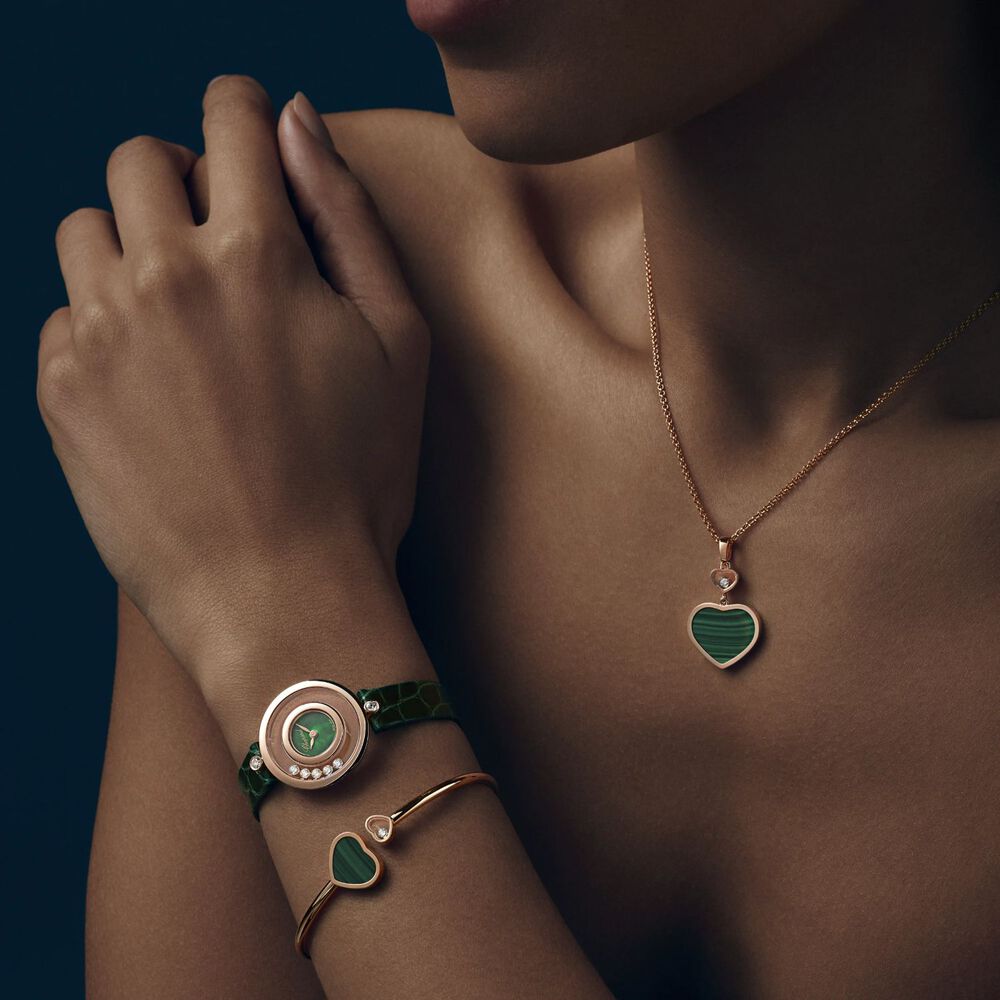 Chopard Happy Heart 18ct Rose Gold Malachite Diamond Pendant image number 2