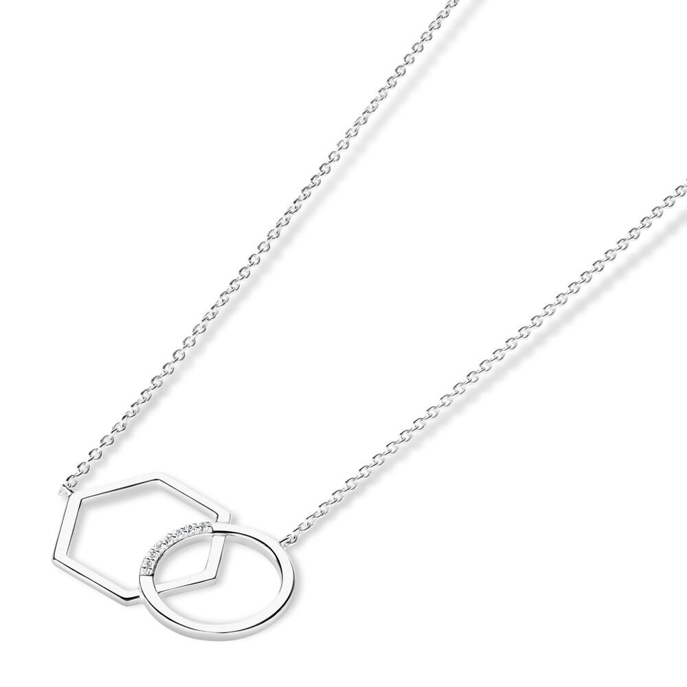 Sterling Silver Cubic Zirconia Hexagon & Circle Interlock Necklet image number 1