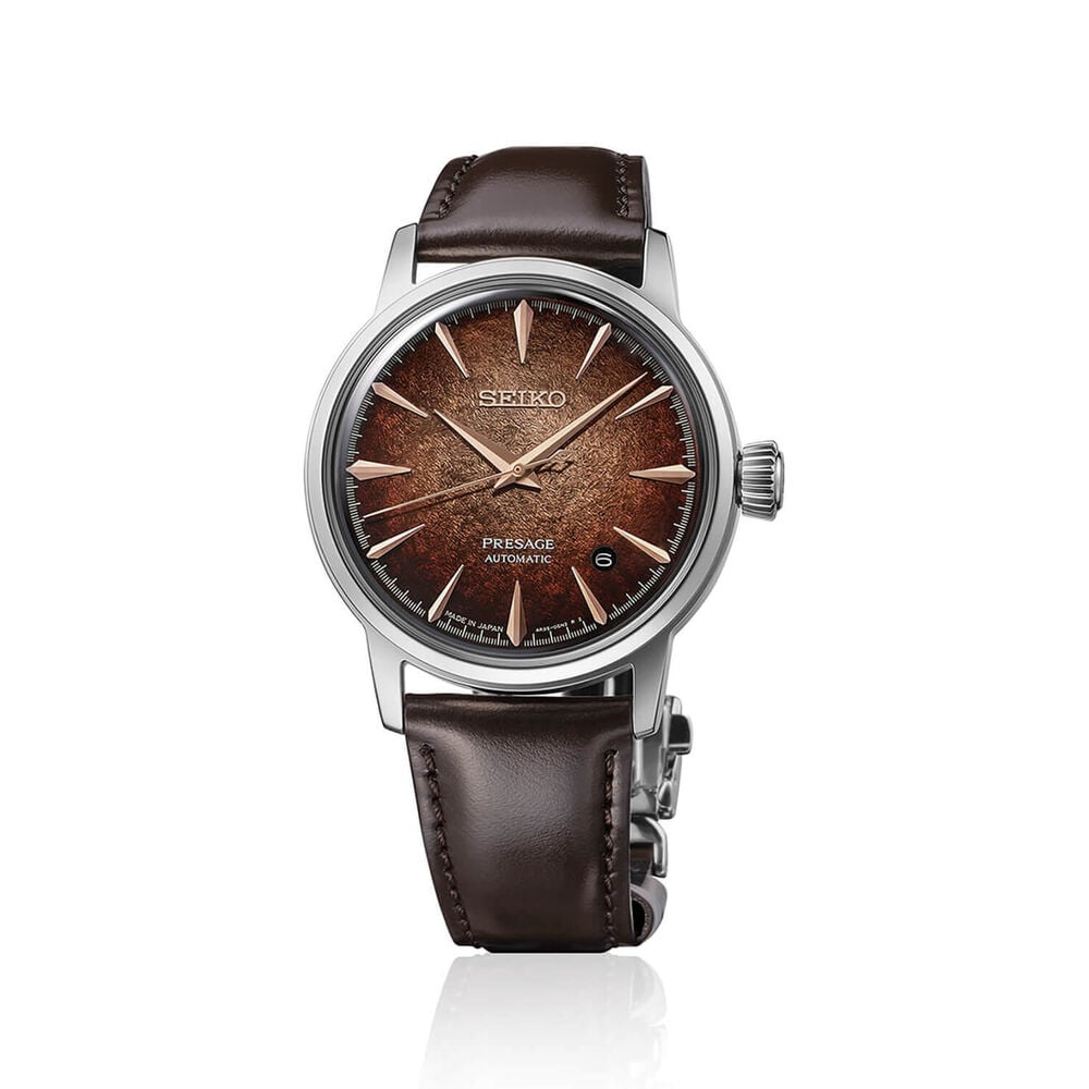 Seiko Presage Cocktail Time 'Whisky Mist' 38.5mm Brown Dial Brown Leather Strap Watch