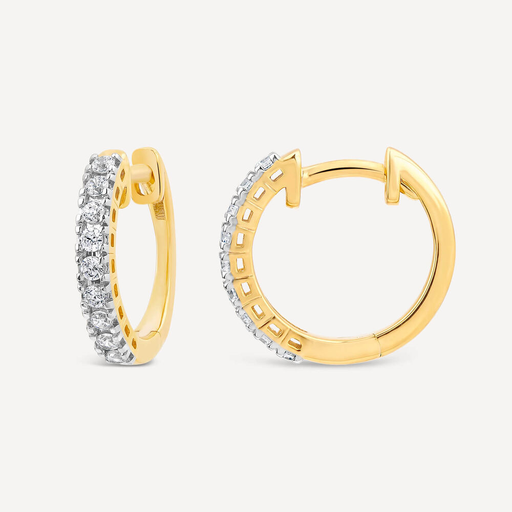 9ct Yellow & White Gold 0.33ct Diamond Huggie Eternal Hoop Earrings image number 2