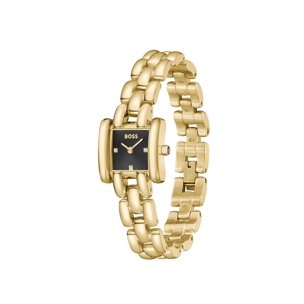 BOSS Violet 21mm Black Dial Gold Tone Steel Bracelet Watch