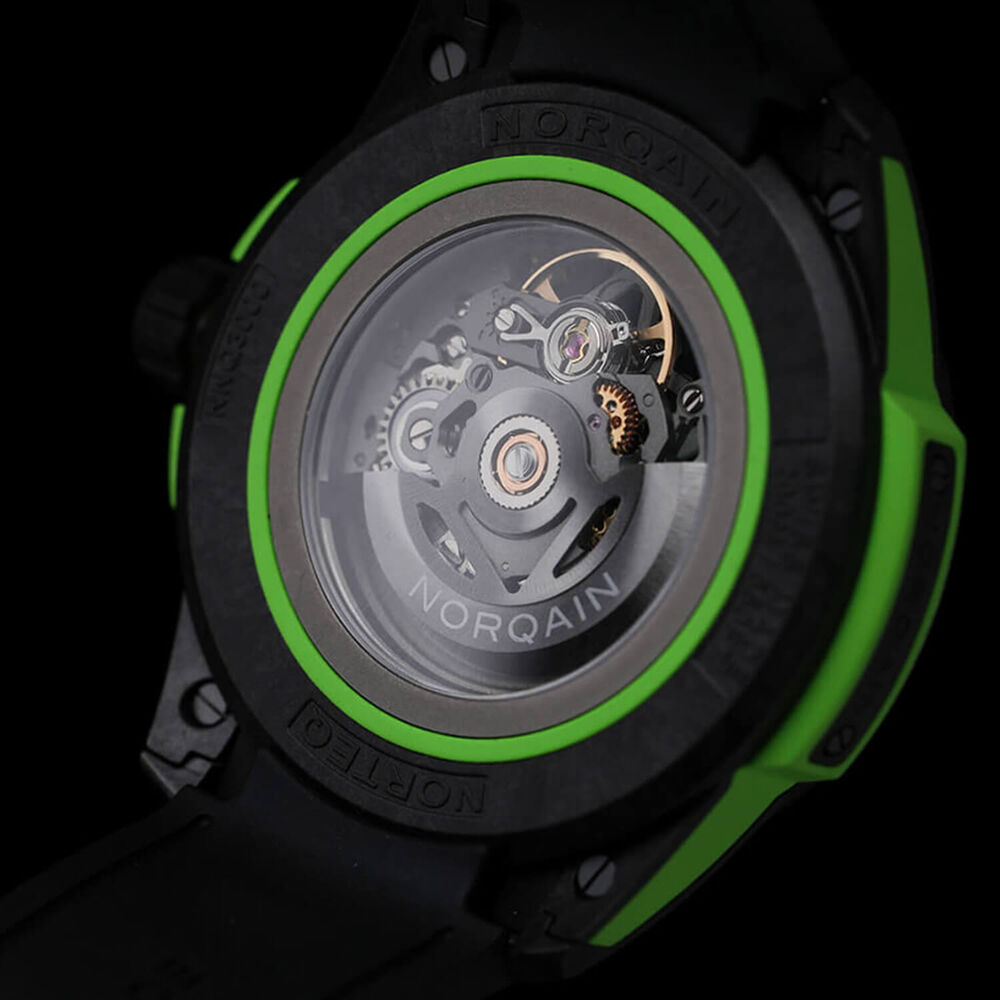 NORQAIN Wild ONE Skeleton 42mm Dial Gecko Green Rubber Strap Watch image number 4
