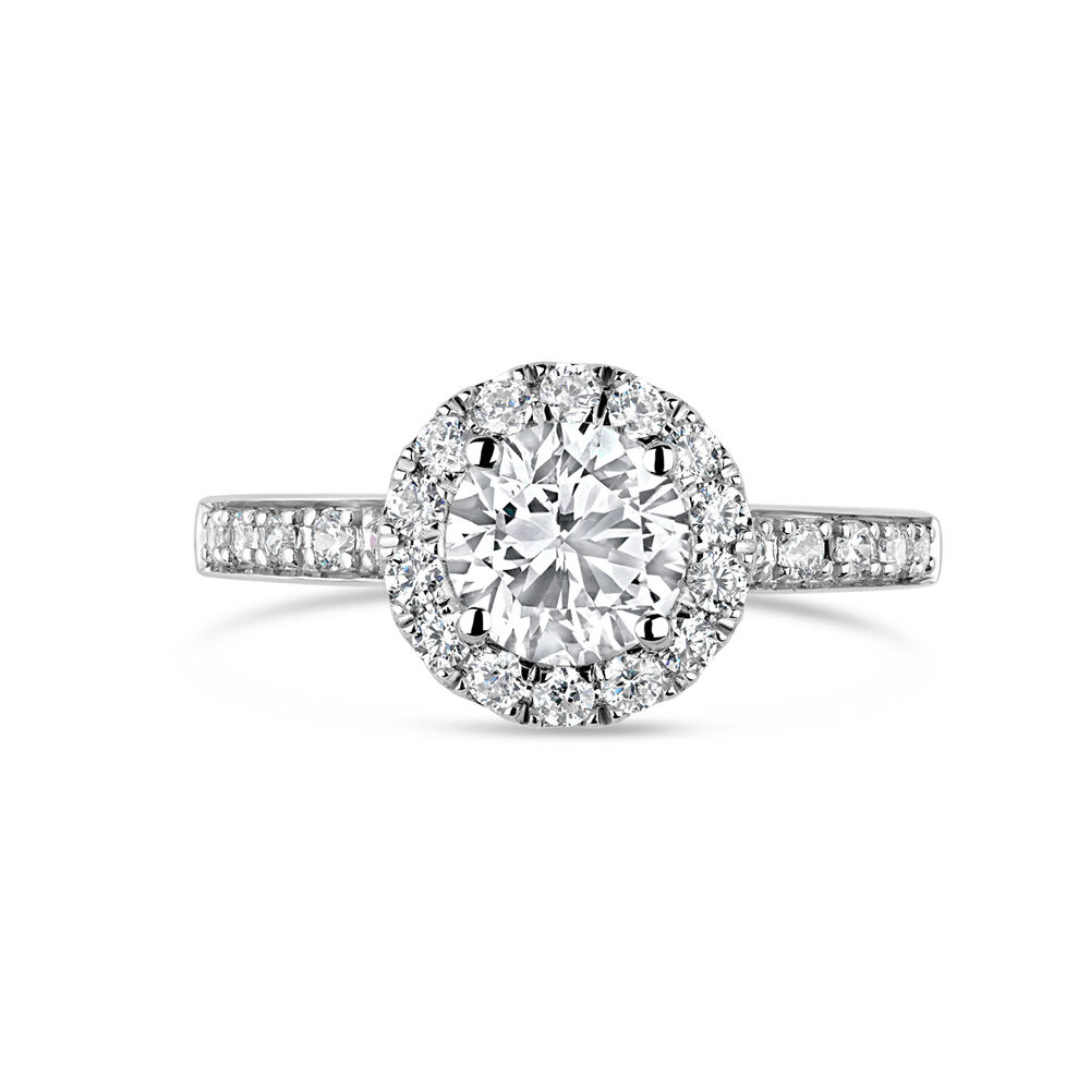 9ct White Gold Cubic Zirconia Halo and Side Stones Ring image number 1