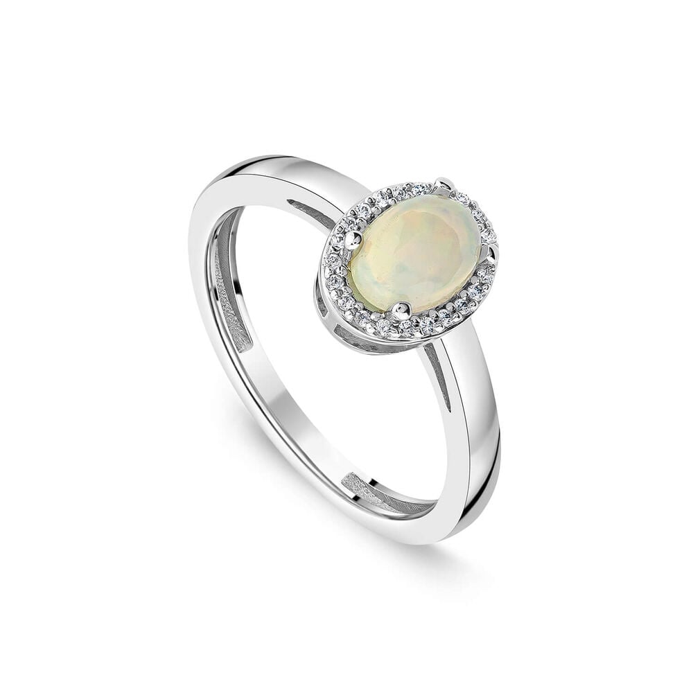 9ct White Gold 0.06ct Opal & Diamond Halo Ring image number 0