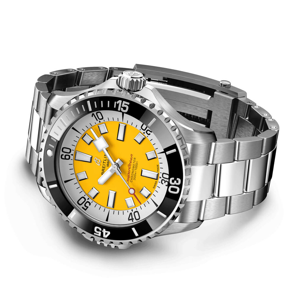 Breitling Superocean 46mm Yellow Dial Steel Bracelet Watch image number 2