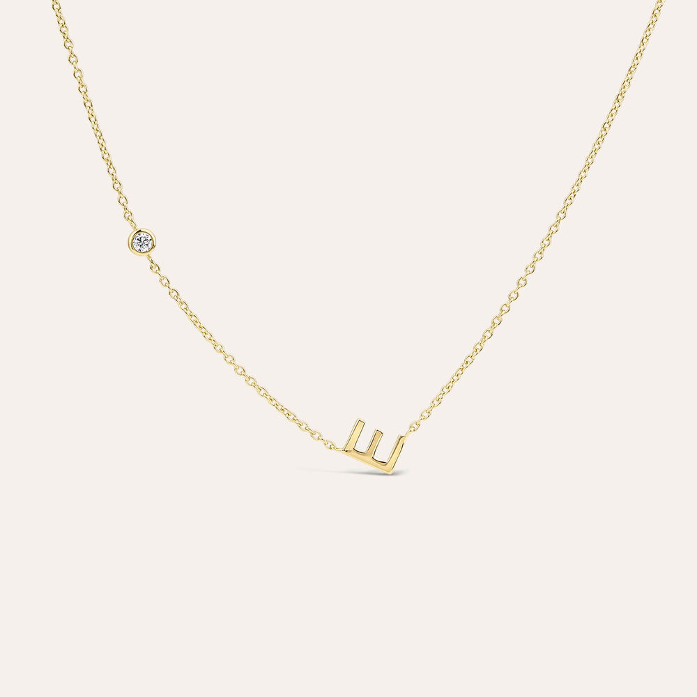 Yellow Gold Plated Vermeil Sterling Silver 0.06ct Lab Grown Diamond Initial E Necklet