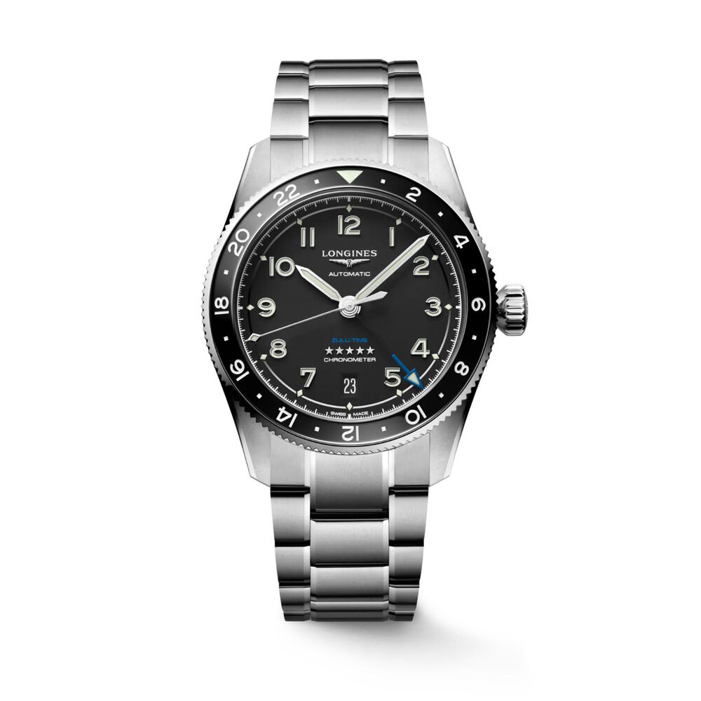 Longines Spirit Zulu 39mm Black Dial Ceramic Case Steel Bracelet Watch
