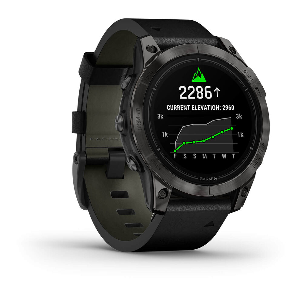 Garmin Epix Pro Gen 2 Sapphire 47mm Carbon Grey DLC Titanium Case Black Leather Strap Watch image number 6