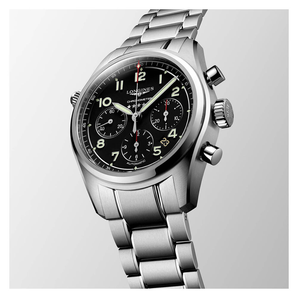 Longines Spirit Automatic 42mm Chronograph Black Dial Steel Case Bracelet Watch image number 5