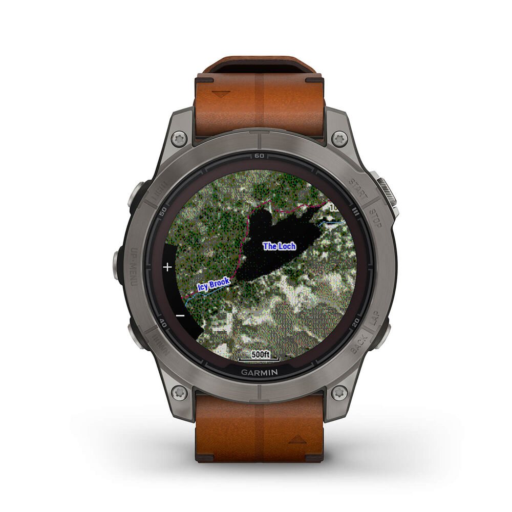 Garmin Fenix 7 Pro Sapphire Solar 47mm Titanium Case Brown Leather Strap Watch image number 7