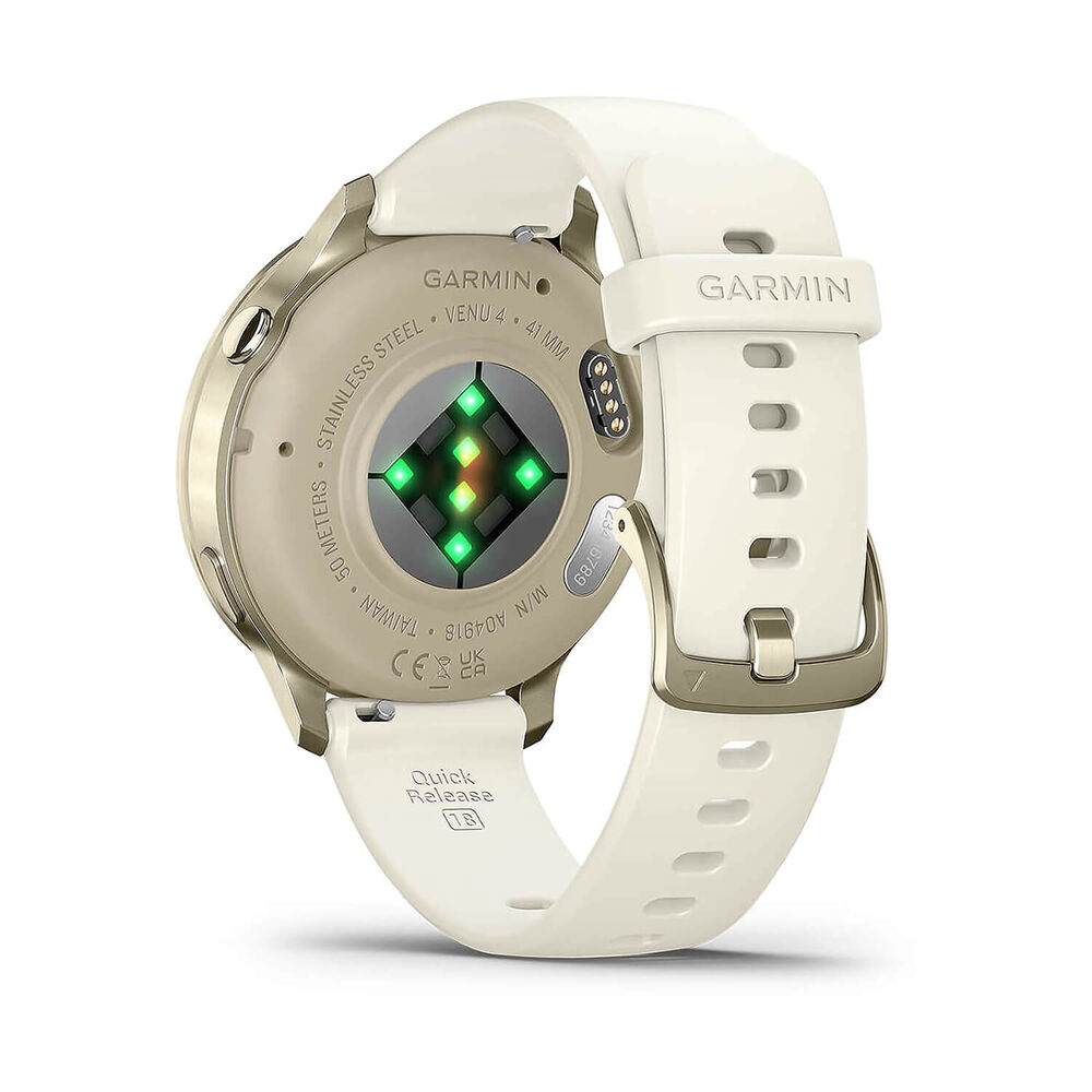 Garmin Venu 4 41mm Lunar Gold Bezel Bone Silicone Strap Watch image number 4
