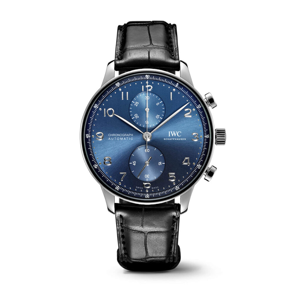 IWC Schaffhausen Portugieser Chronograph Blue Dial Black Strap Watch image number 0