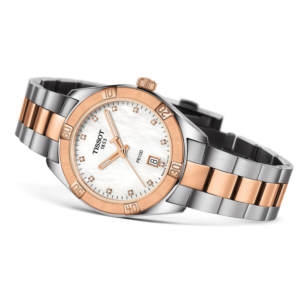 Tissot PR100 Diamond and Pearl Dial Steel Bracelet Ladies' Watch image number 1