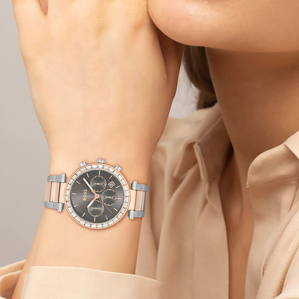 BOSS Andra 39mm Grey Dial Crystal Bezel Bracelet Watch image number 4