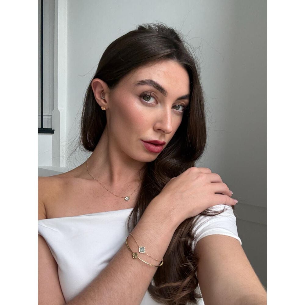 9ct Yellow Gold Iridescent Clover Petal Beaded Necklet image number 3