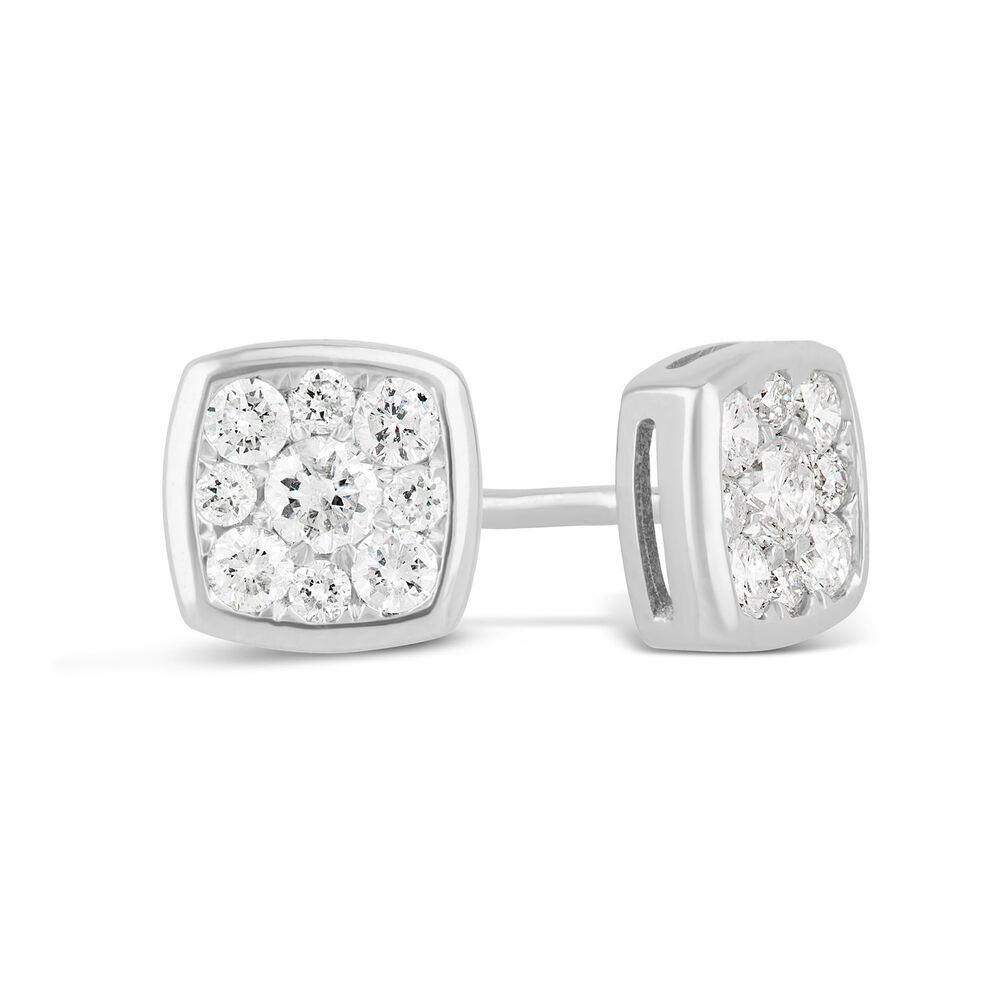 9ct White Gold Square Cluster Rubover 0.25ct Diamond Stud Earrings image number 1