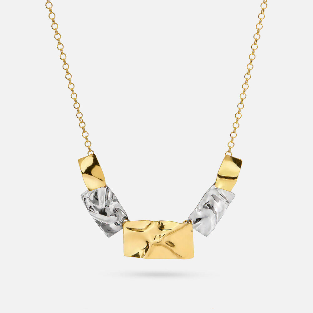 Yellow Gold Plated Sterling Silver Two Tone 5 Square Necklet
