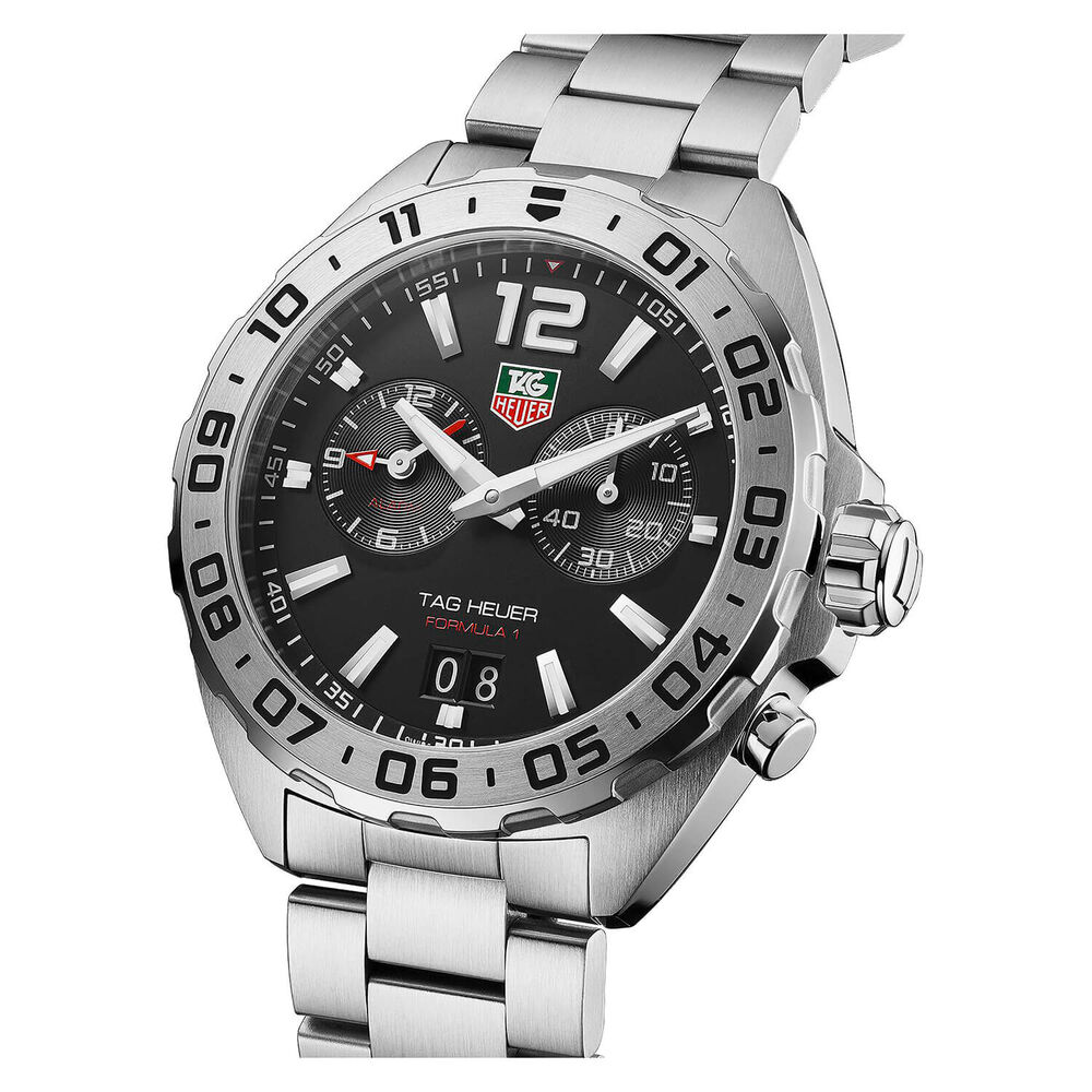 TAG Heuer F1 Black Alarm Dial With Date Stainless Steel Bracelet image number 2
